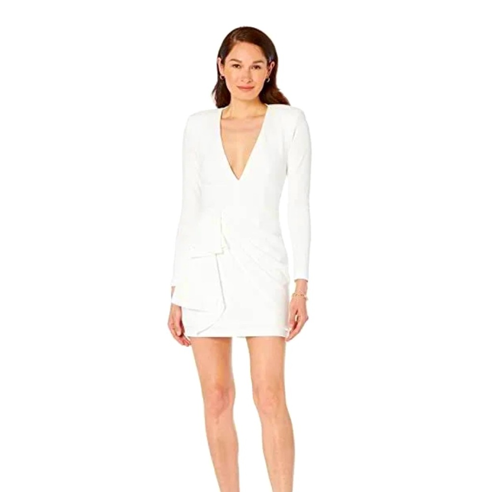 Betsy & Adam Long Sleeve Deep V-Neck Crepe Mini Dress Size 8